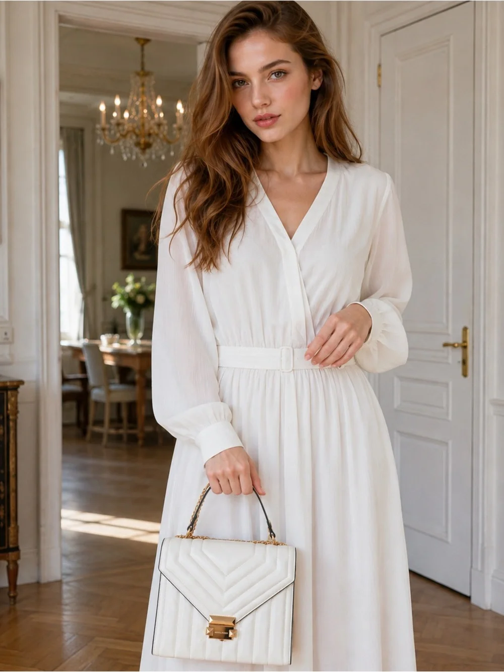 Michael Kors White Quilted Shoulder Bag with Gold Chain